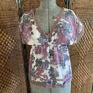 Size S//Vintage Y2K Silk Boho Peasant Top